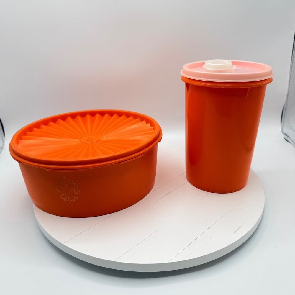 Vintage Tupperware 321 Orange Handolier Drink Container 1204 Servalier Canister